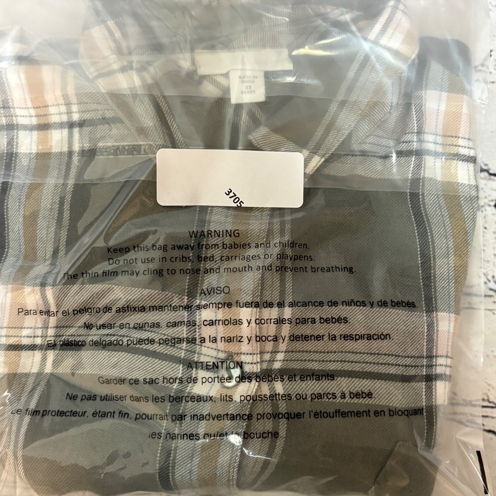 J Jill Olive Green Plaid Button Down women's Shirt Petite XS Long Sleeve - Picture 8 of 8